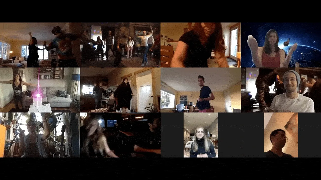 Animated gif of people dancing energetically at a party