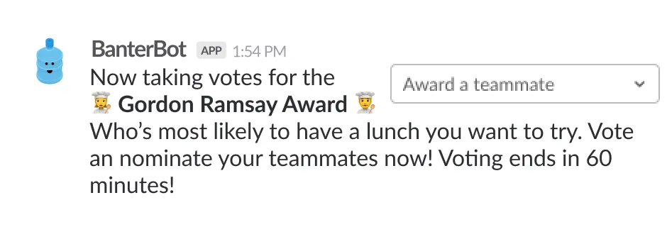 Example Team awards 🏆 ice breaker from BanterBot