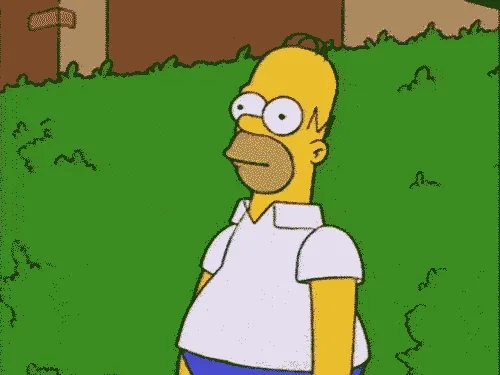 Animated gif of Homer Simpson slowly backing into a hedge until he disappears