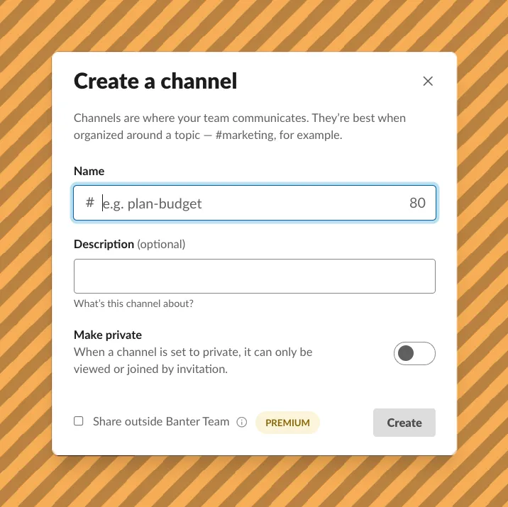 Create a channel in Slakc