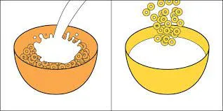 Milk being poured into a bowl of cereal
