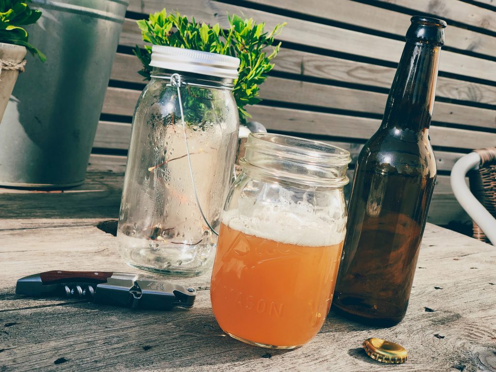 Homebrewed beer in a mason jar